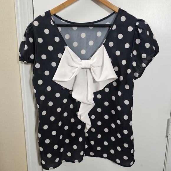 Sweet Pea for New York Company by Stacy Frati Sz M Dot Blouse Bow Lucy Minnie - Picture 1 of 6